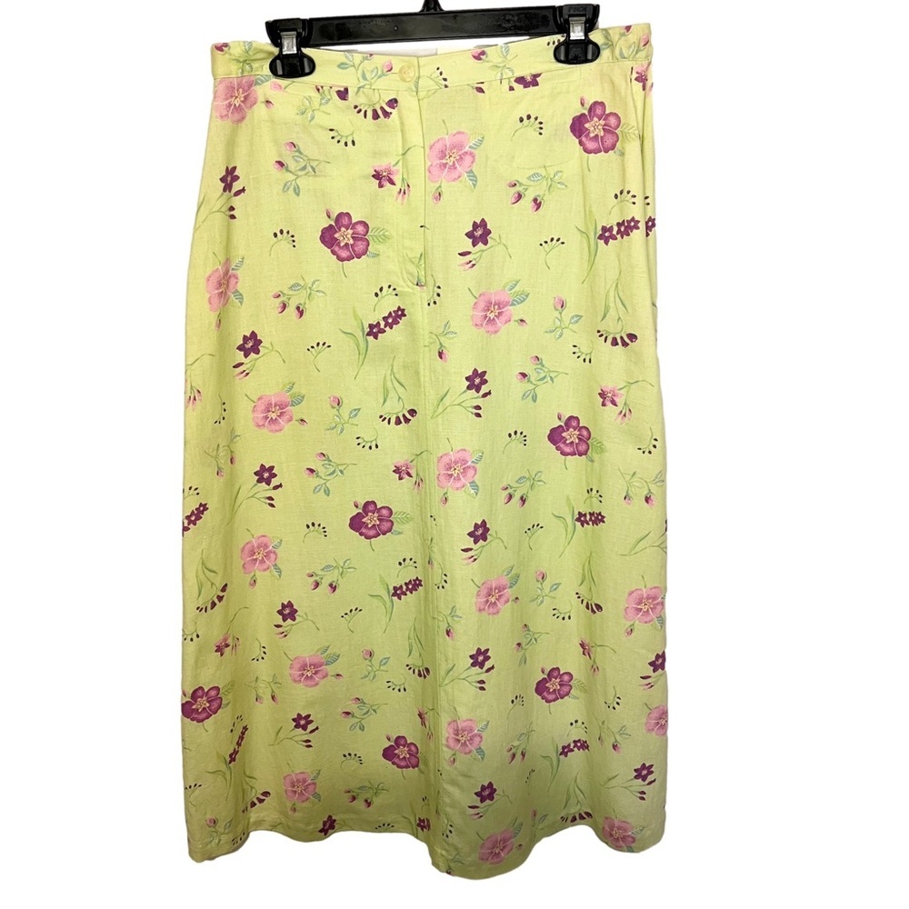 NWT Vintage Westbound Linen Cotton Midi Skirt Green Purple Floral Slit M